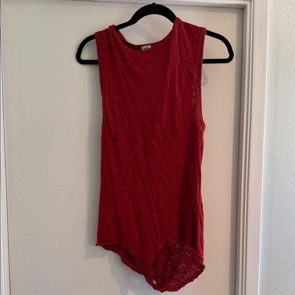 Free People Red Sleeveless Hem Bodysuit